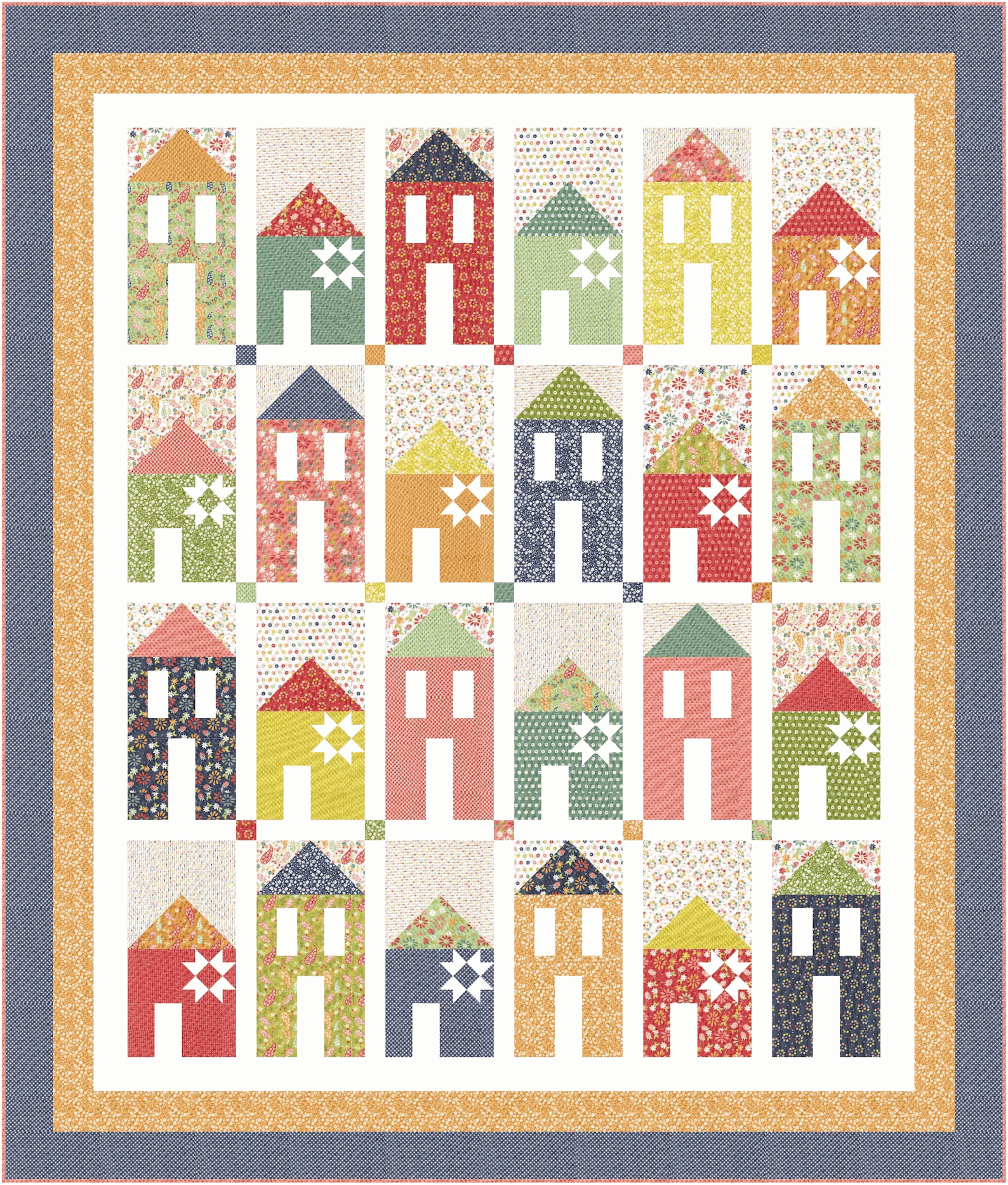 Sunshine Village Quilt Kit 74x87 featuring Raspberry Summer bright pink green berry quilt