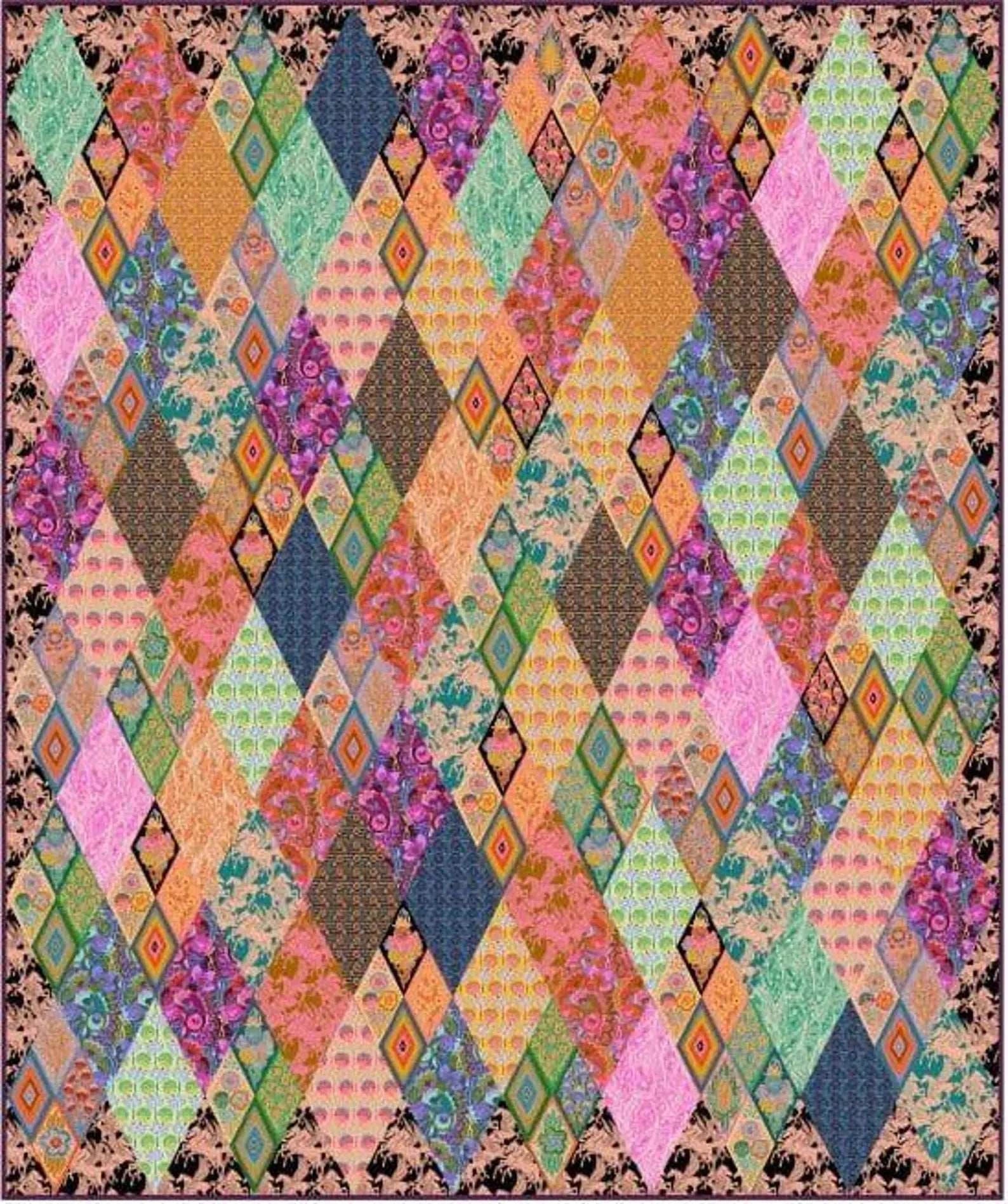 Shooting Star Quilt Kit colorful diamond patchwork quilt top by Anna Maria Textiles for Northcott Fabrics