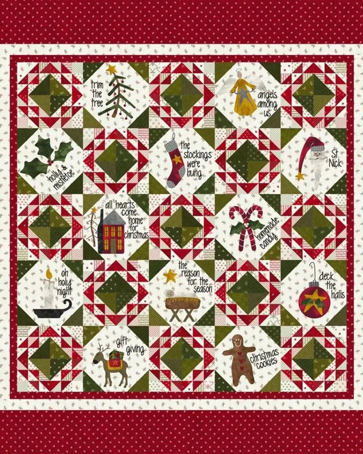 Home for the Holidays Quilt Kit featuring Joyful Gatherings II fabric by Primitive Gatherings, 64x64 inch quilt top and binding kit