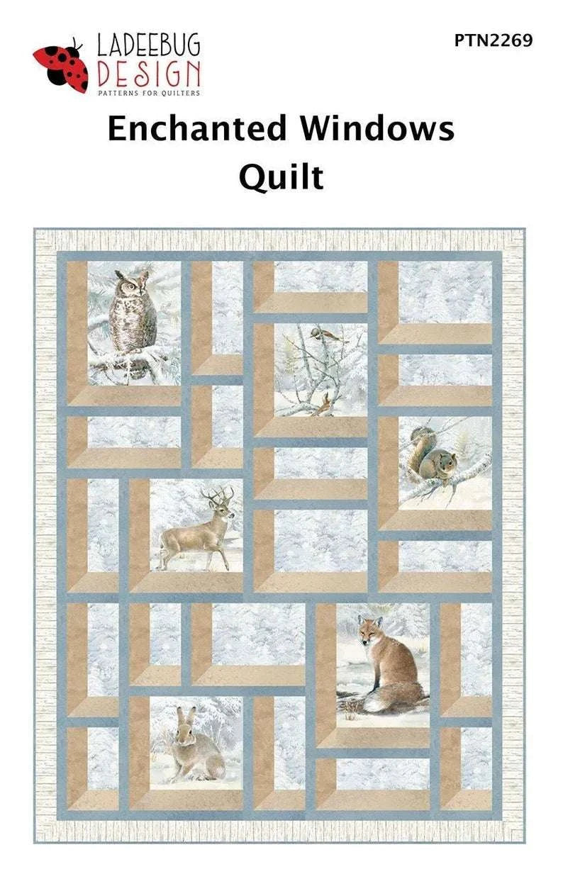 Enchanted Forest Window Quilt pattern with woodland animal blocks in neutral colors