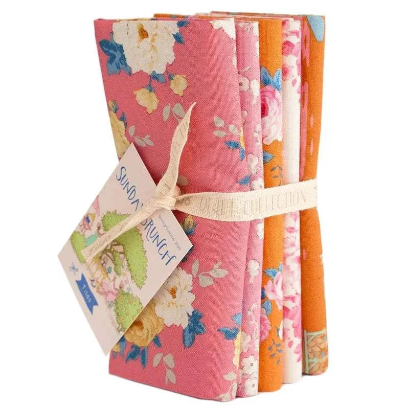 (5 pieces) Sunday Brunch Pink and Ginger Fat Quarter Fabric Bundle by TILDA