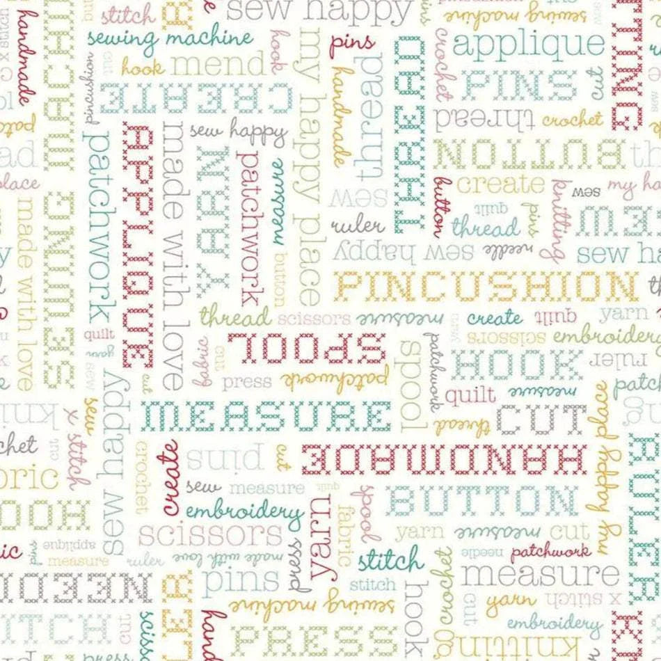 My Happy Place Canvas home décor text cloud fabric by Lori Holt for Riley Blake Designs