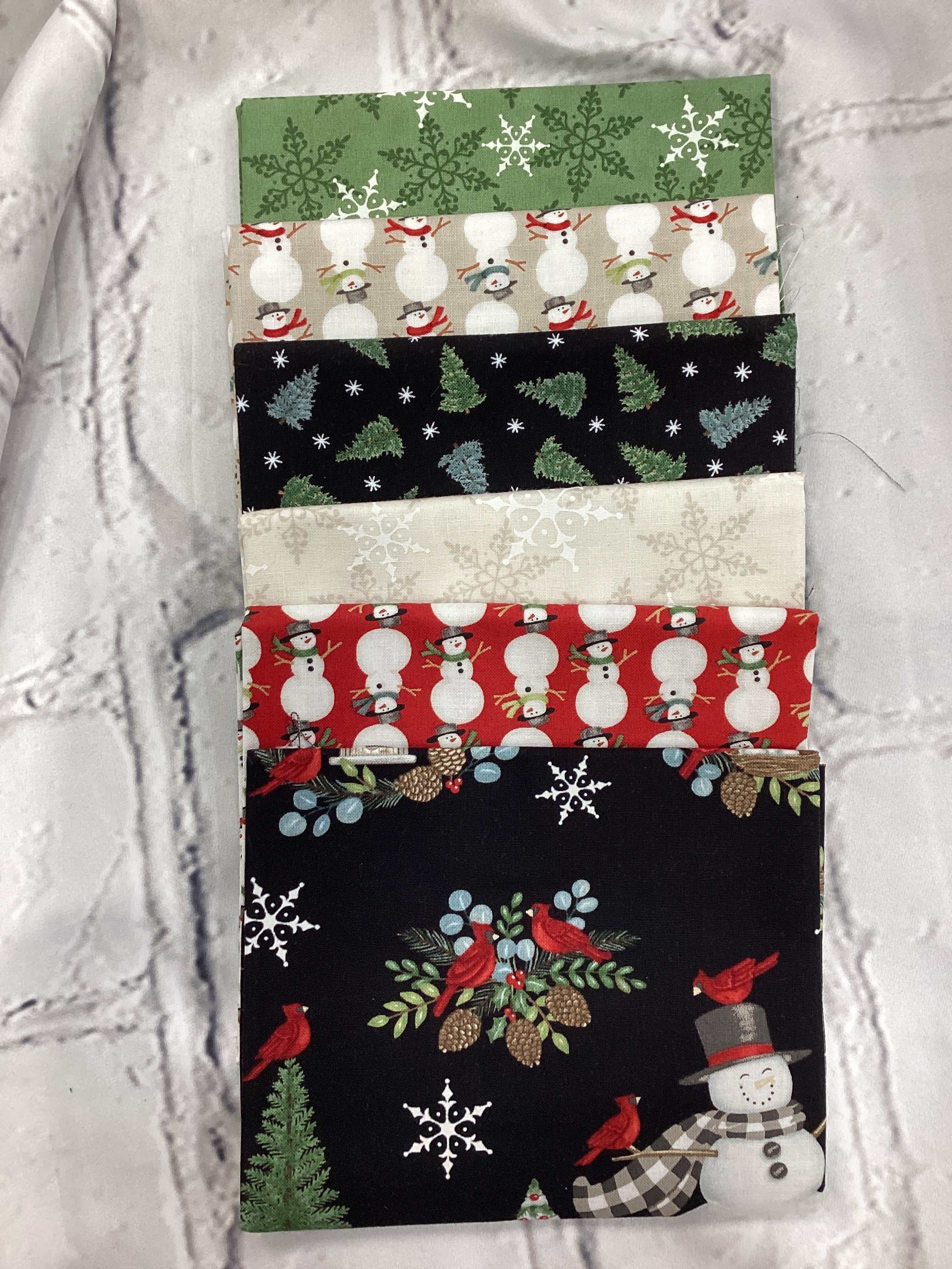 M50 Starry Night quilt fabric bundle with snowmen, Christmas trees, and cardinals patterns