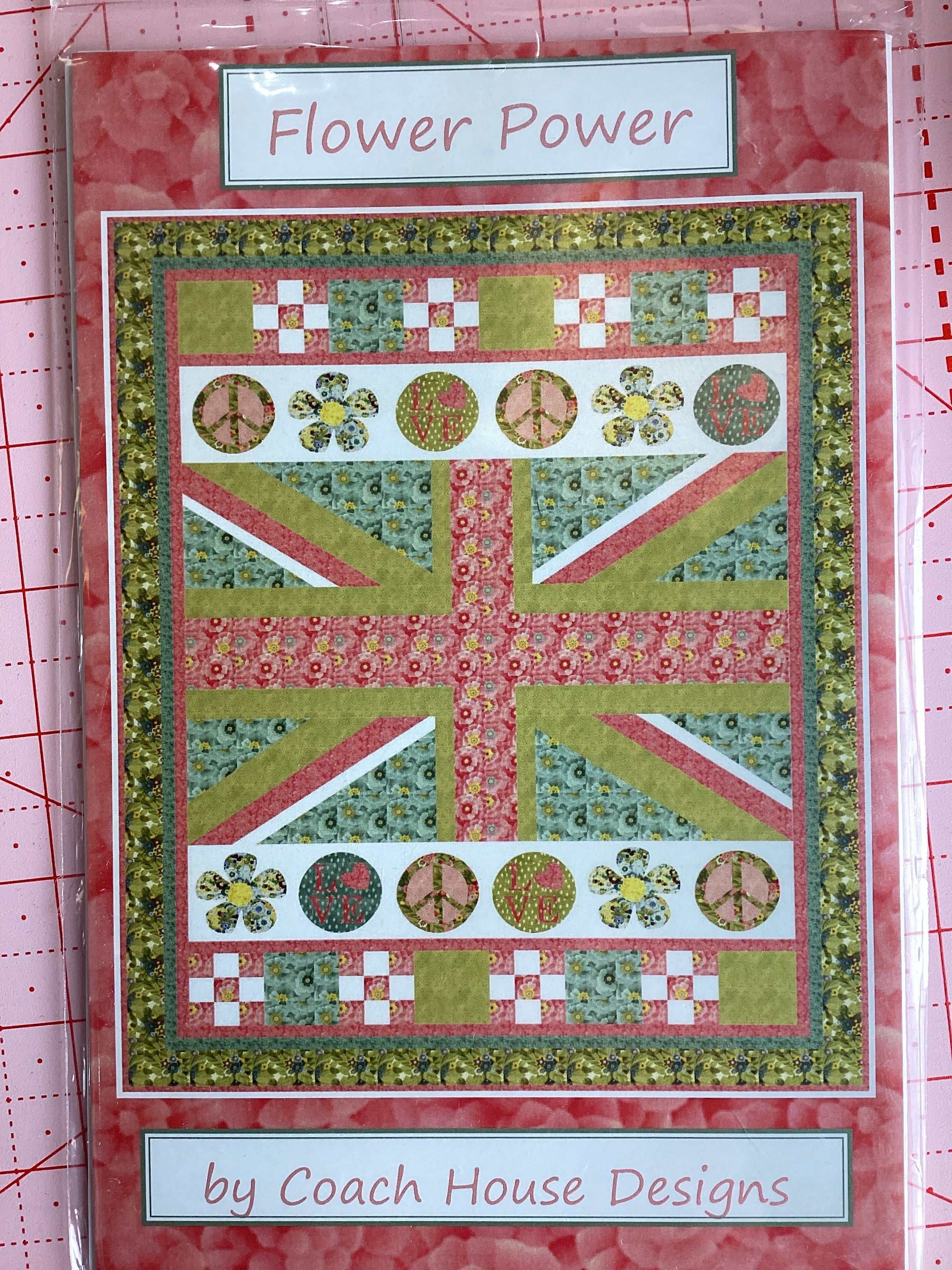 Pattern B2-Flower Power quilt pattern with floral and peace sign designs by Coach House Designs