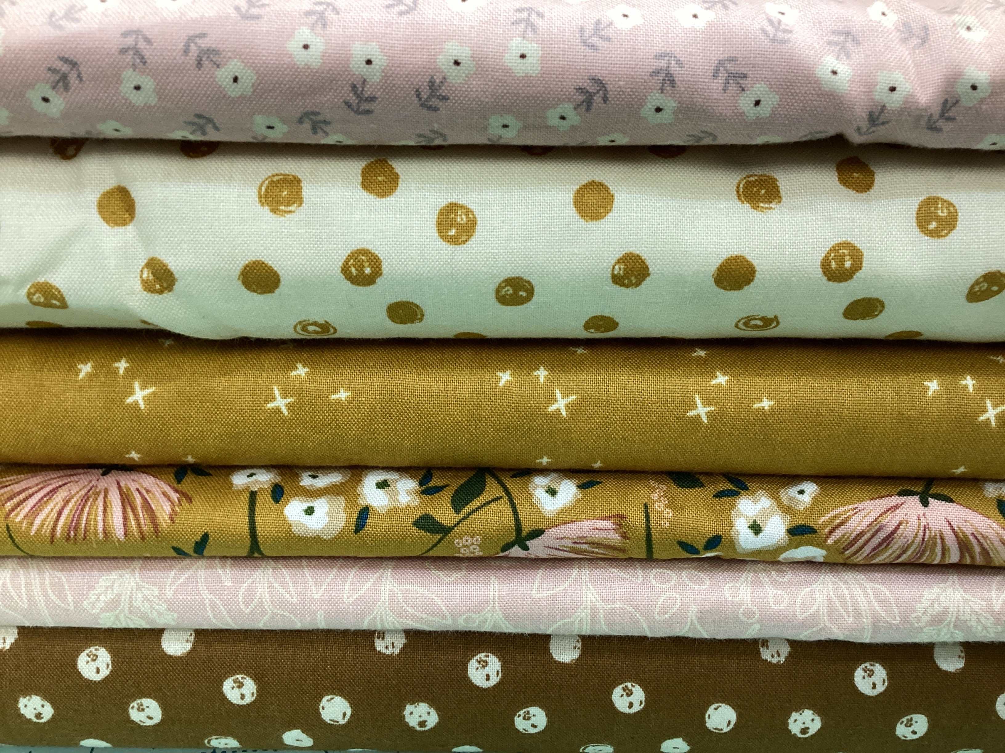 M50 Lucky Break Kit fabric stack with floral and dot patterns curated by Bella Rose Quilts