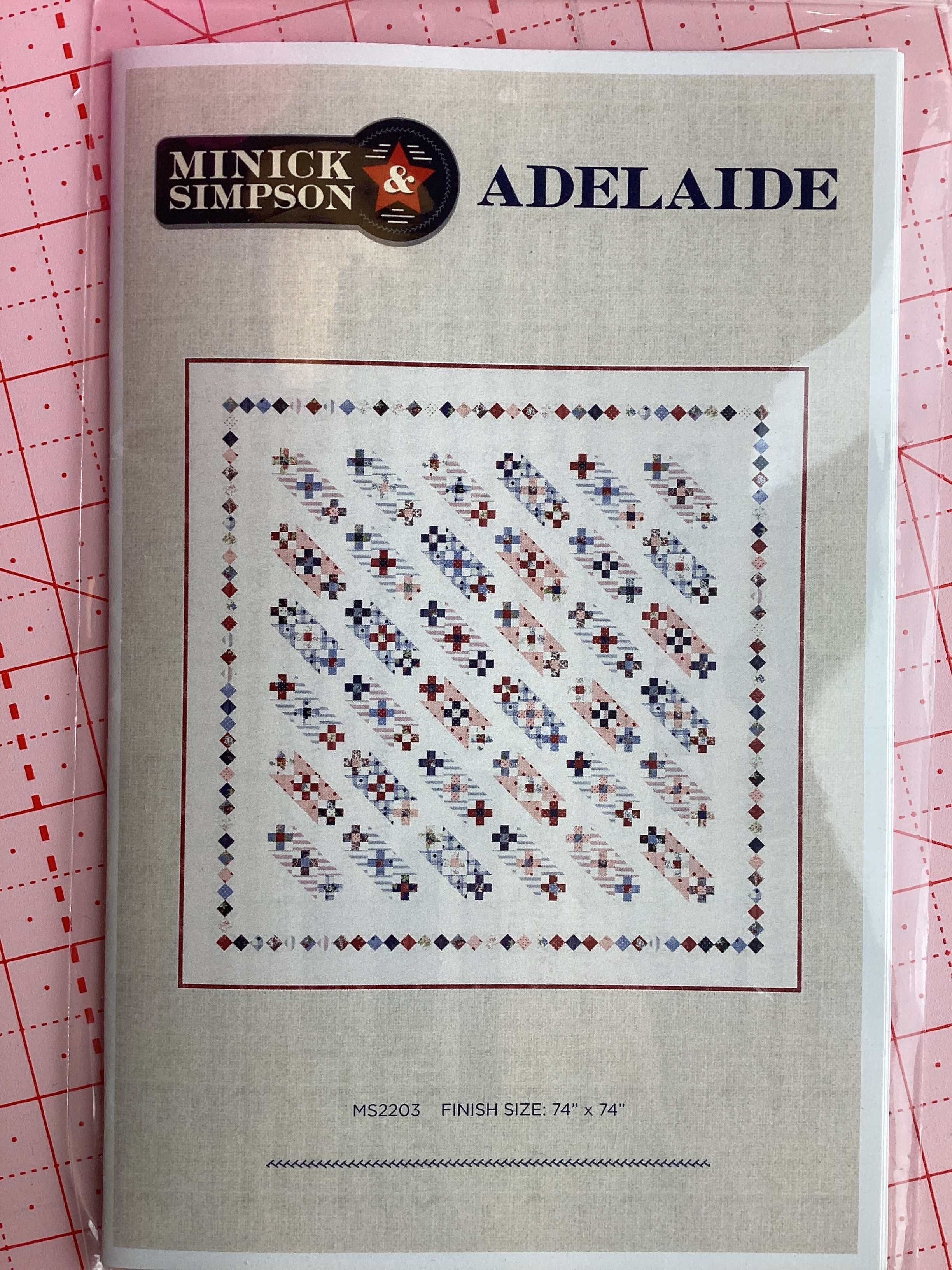 Pattern B8-Adelaide quilt pattern by Minick & Simpson with diagonal patch design and 44x74 finish size