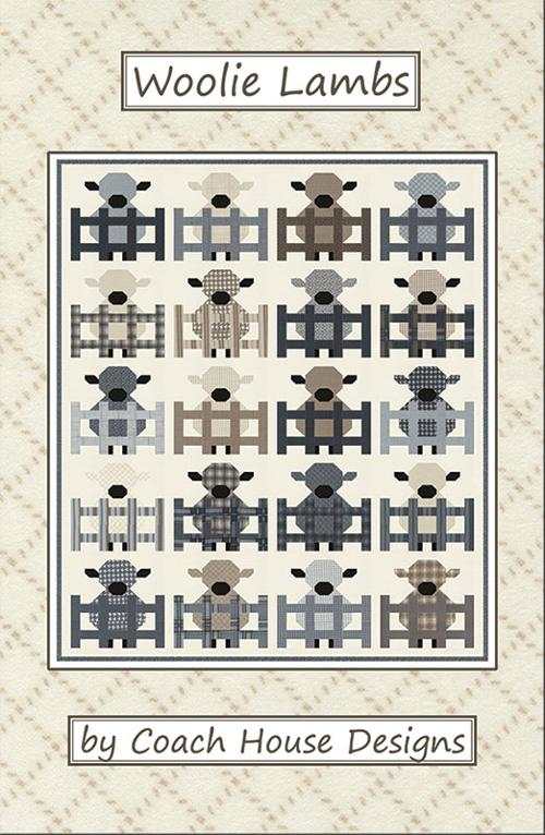 Woolie Lambs Quilt Pattern printed design by Coach House Designs with lamb and fence blocks finishing 45 by 56 inches