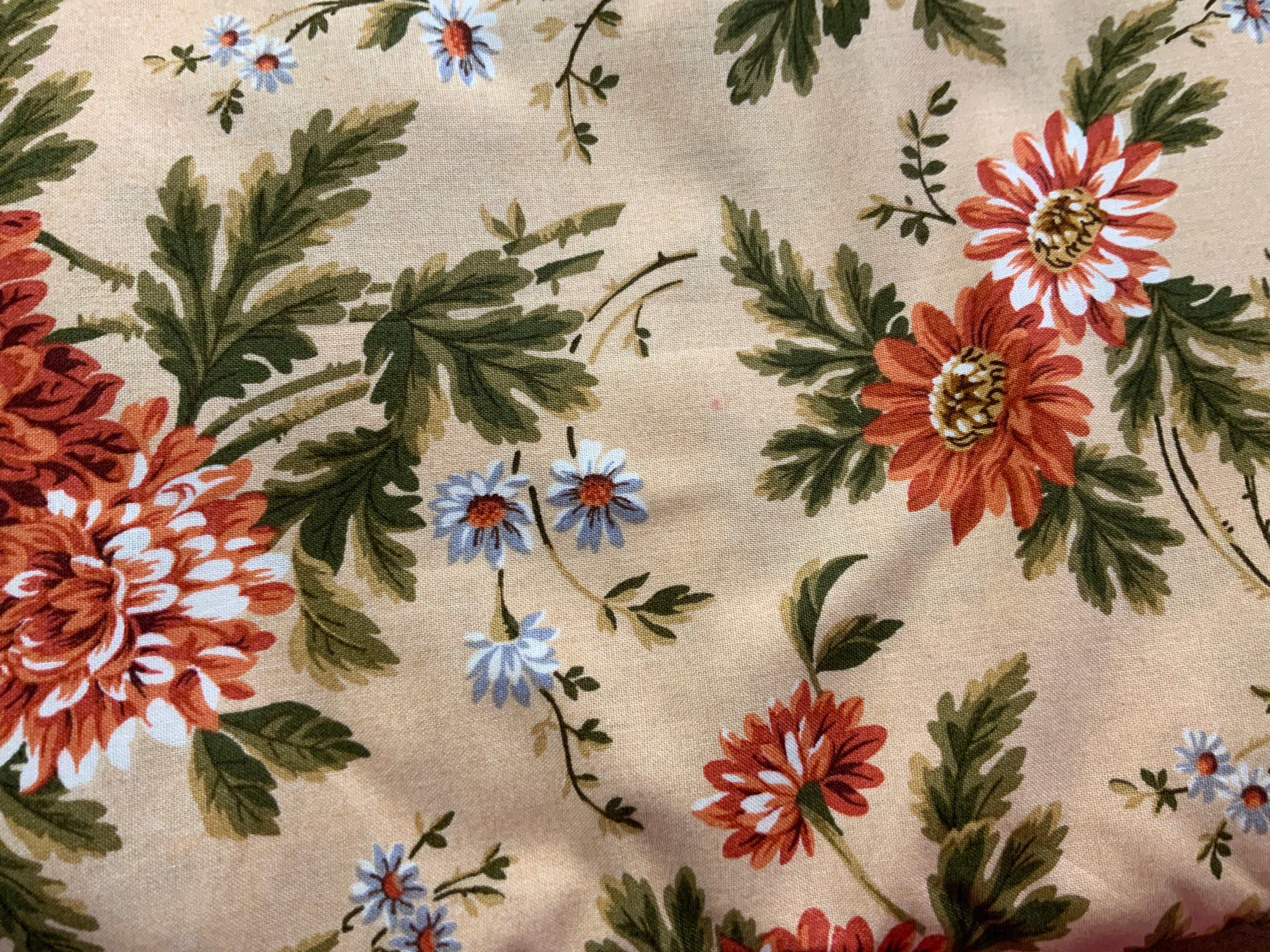 5 Yard Backing fabric with floral pattern in red and green on beige background