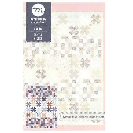 Gentle Kisses Quilt Pattern by Moda Fabrics with pillow and quilt sizes and floral block designs