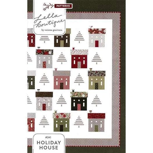 Holiday House Pattern quilt design with various small houses and trees by Vanessa Goertzen for Moda Fabrics