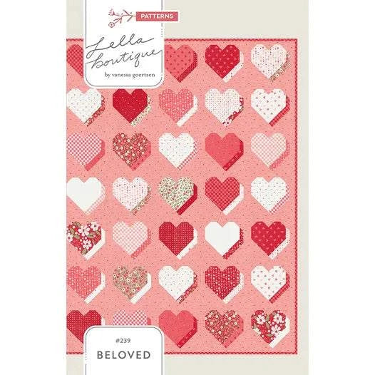 Beloved Pattern quilt design with pink and red heart motifs by Vanessa Goertzen of Lella Boutique for Moda Fabrics