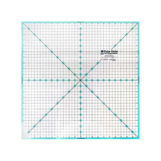 Lori Holt Cute Cuts Trim It 20.5" square quilting ruler with aqua grid lines and diagonal guides