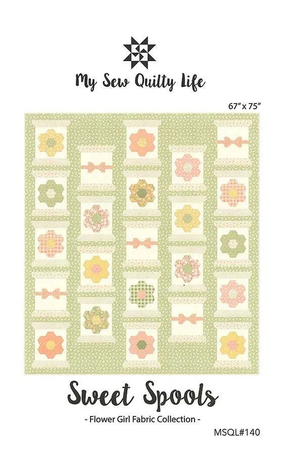 Sweet Spools by Heather Briggs quilt pattern with floral spool blocks and green border by My Sew Quilty Life