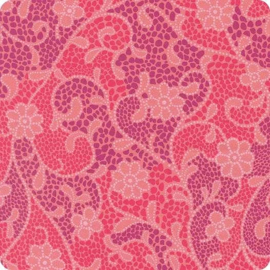 Parlor Good Vibes Only Rose fabric by Crystal Manning with pink and purple paisley floral design