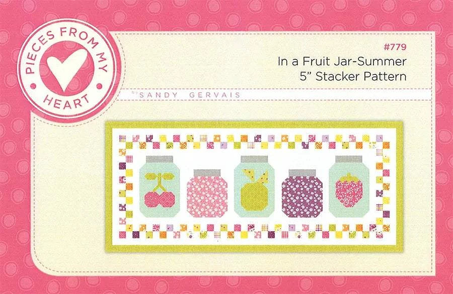 In a Fruit Jar Table Runner Pattern featuring colorful fruit jars design by Pieces From My Heart