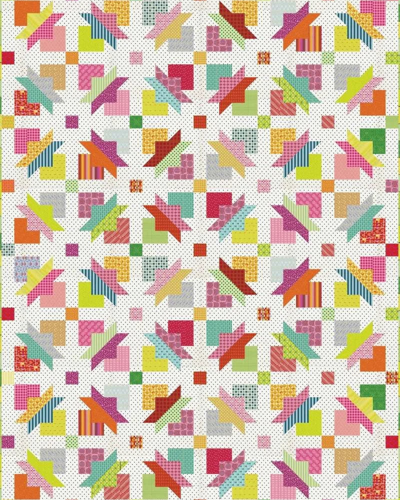 Boho Stars Shooting Star Tempter Quilt Kit by Jen Kingwell with vibrant star patterns on 62x82 inch quilt top
