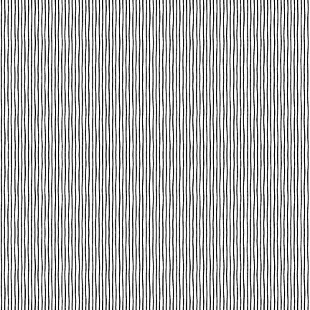 Panda Party Freehand Stripe white fabric with thin black hand-drawn vertical lines by Susy Bleasby for Clothworks.