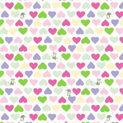 Panda Party Hearts and Bees pink fabric with colorful hearts and bees pattern for children's quilts