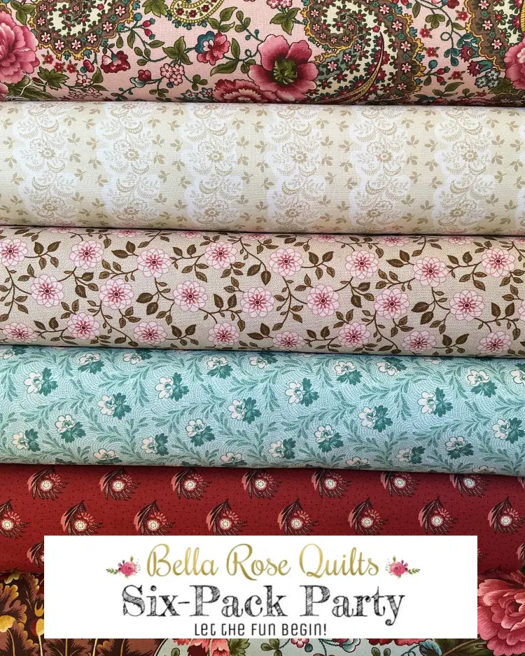 Six-Pack Party Bundle featuring six half-yard fabric cuts for quilt making