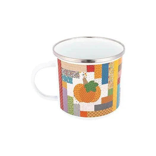 Autumn Enamel Tin Mug by Lori Holt holding a beverage or pens, hand wash only