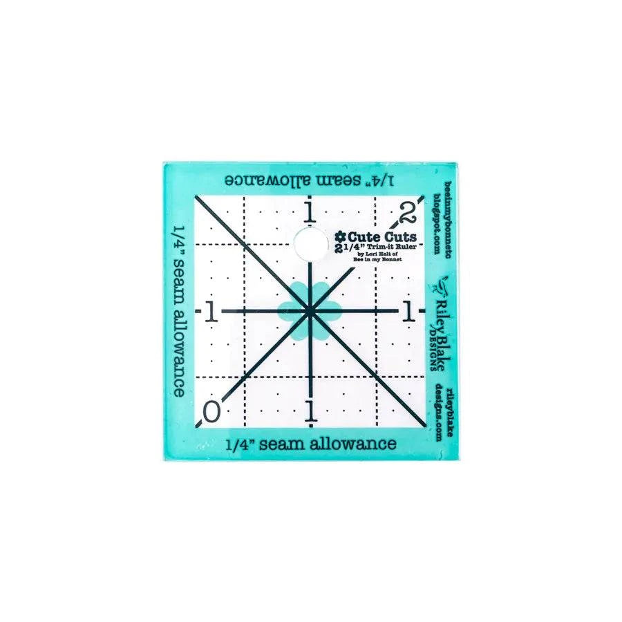 Cute Cuts Trim It 2.25 inch square quilting ruler with non-slip grip and 1/4 inch seam allowance markings by Lori Holt