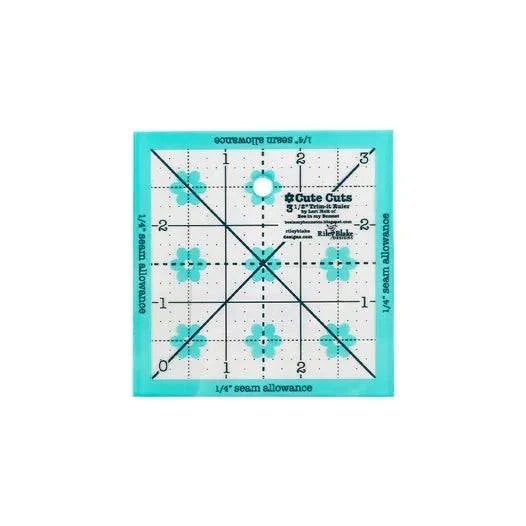 Lori Holt Cute Cuts 3.5 inch square quilting ruler with aqua markings and 1/4 inch seam allowance