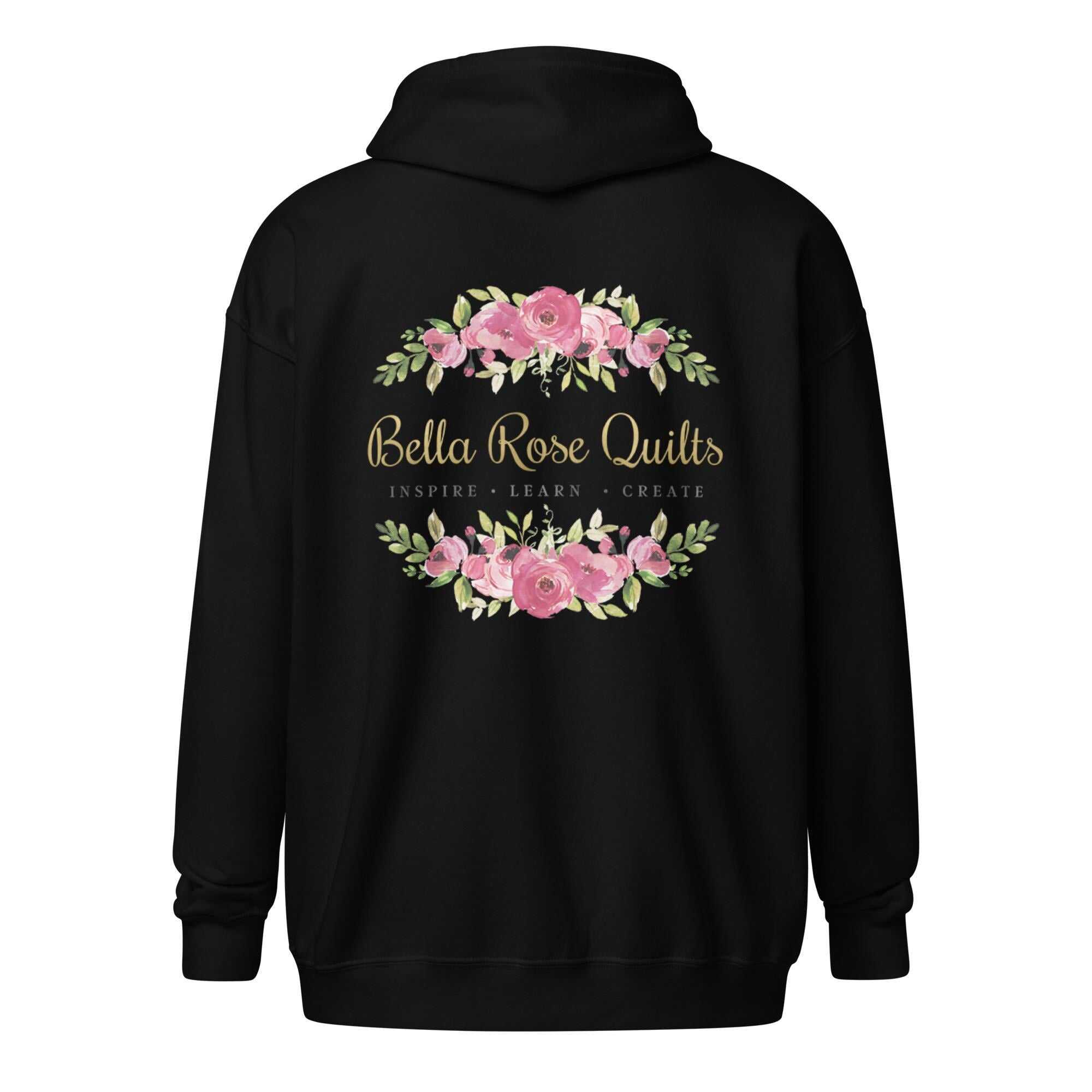 Bella Rose Quilts Hoodie in multiple colors with zip and hood, unisex heavy blend sweatshirt