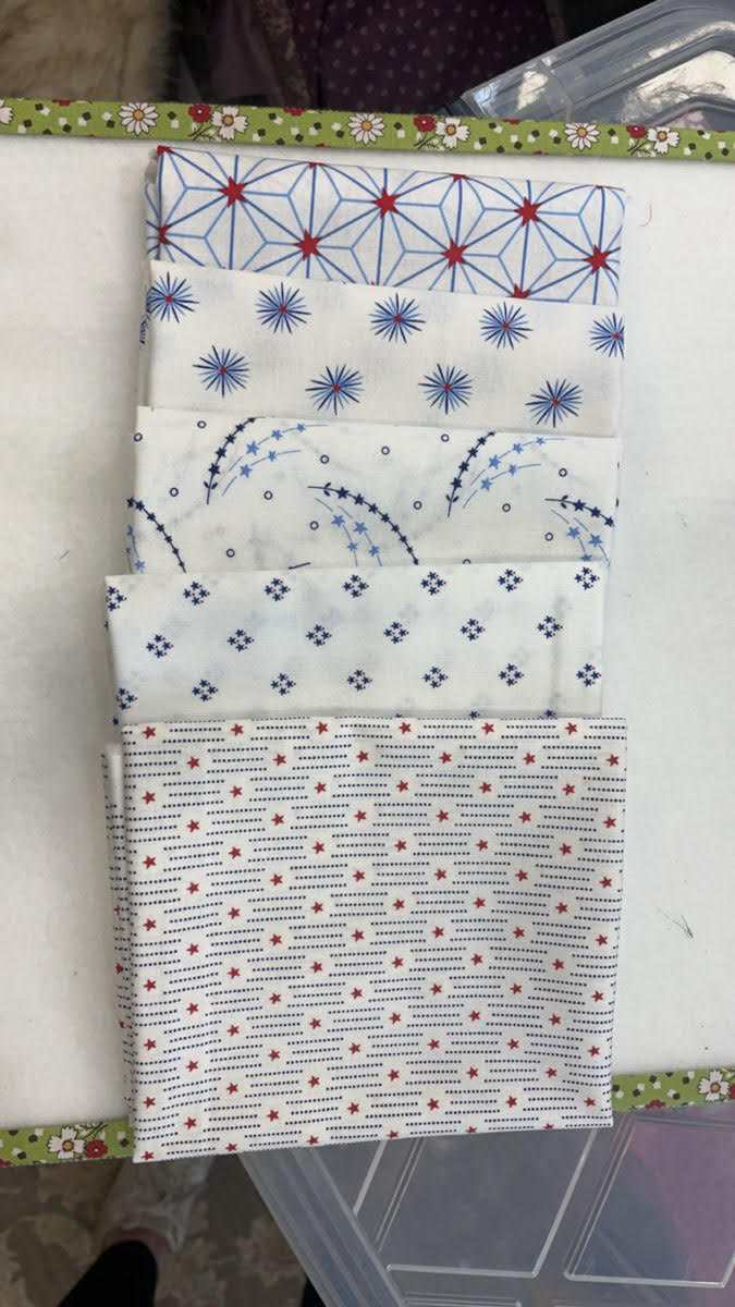 Six-piece Fat Quarter Bundle TRADITION fabric in cream blue and white by Andover Fabrics