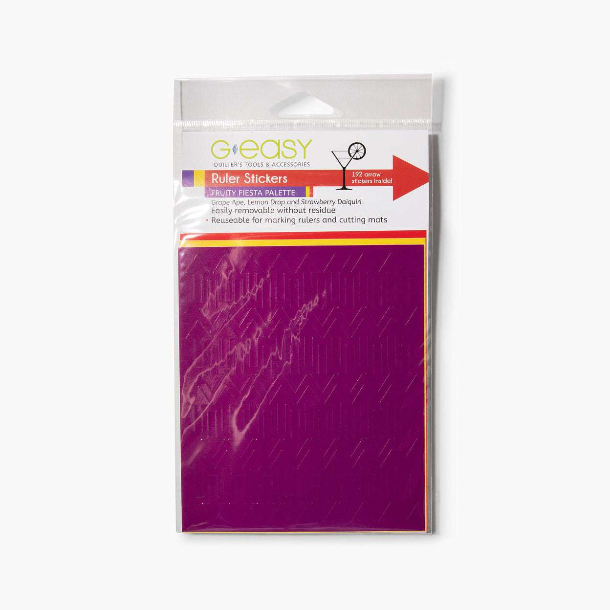 Colorful GEasy Ruler Stickers from Fruity Fiesta palette for precise quilting cuts
