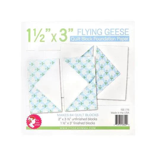 1.5 x 3 inch Flying Geese Quilt Block Foundation Paper by It's Sew Emma, makes 84 precise quilt blocks
