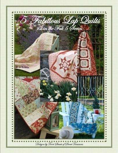5 Fabulous Lap Quilts booklet cover showing five colorful lap quilt designs by Sweet Treasures