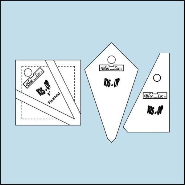 Bloc Loc 3" Finished Kite Ruler set with oversized cutting templates and grooved design for perfect kite-in-a-square quilt blocks.