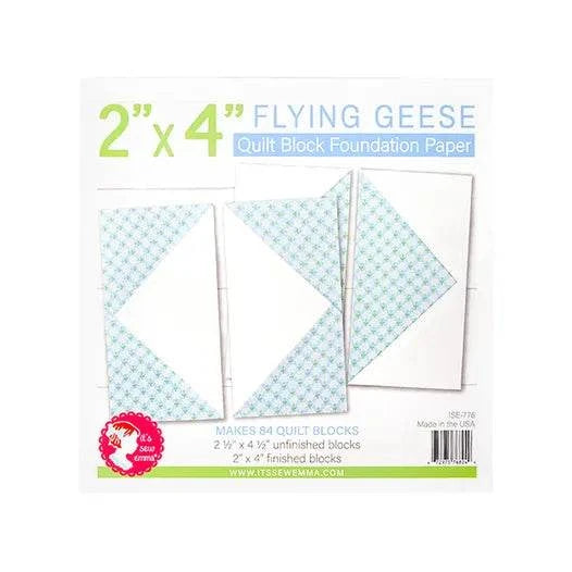 2" x 4" Flying Geese Quilt Block foundation paper with shaded, numbered templates for 84 quilt blocks.