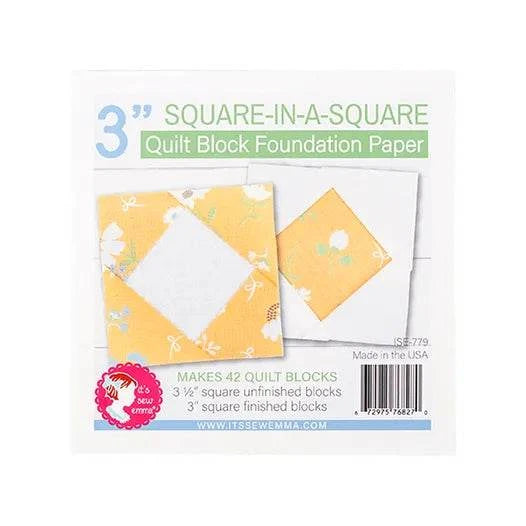3 inch Square in a Square quilt block foundation paper pad by It's Sew Emma with shaded and numbered templates for 42 blocks