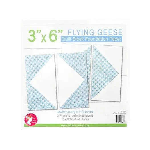 3x6 inch Flying Geese quilt block foundation paper for making 84 blocks with numbered templates