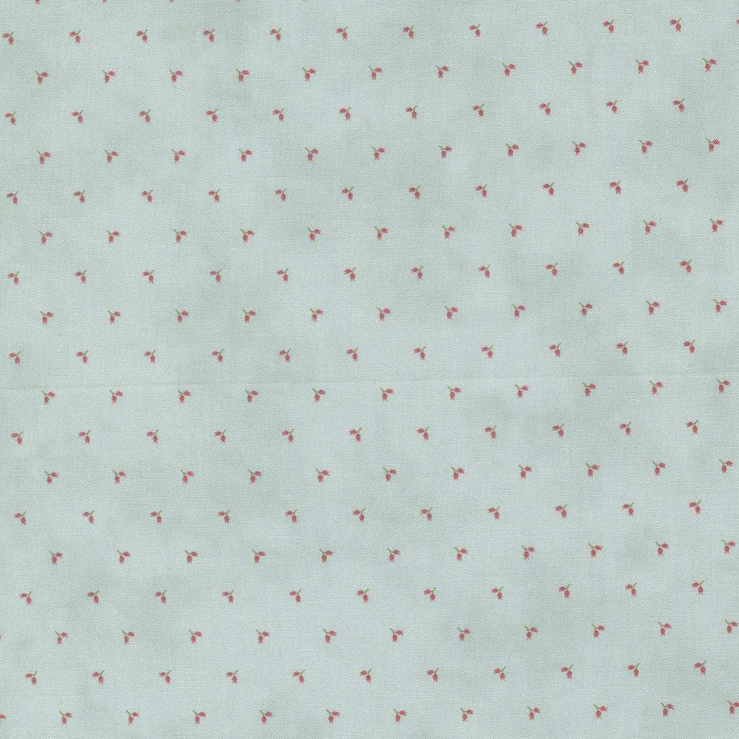 Bliss by 3 Sisters fabric with delicate small pink floral pattern on soft blue background