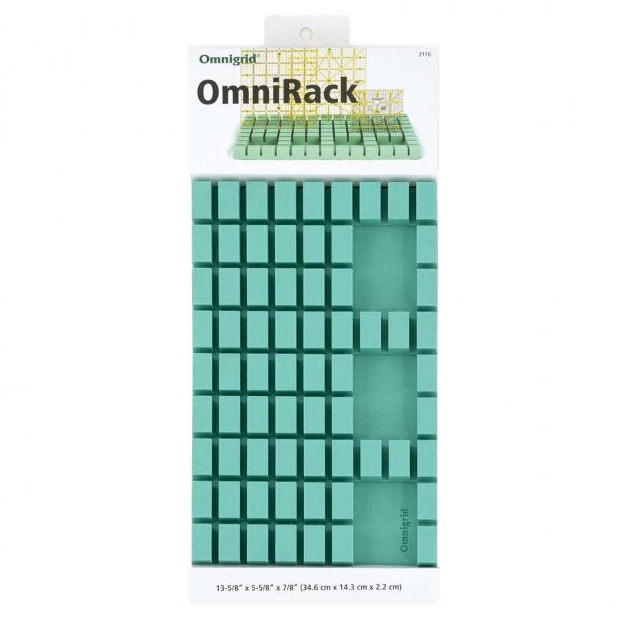 OmniRack OG2116 organizer with vertical and horizontal slots for Omnigrid rulers and compartments for sewing tools