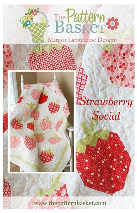 Strawberry Social Quilt Pattern by The Pattern Basket featuring 53x66" quilt with strawberry designs