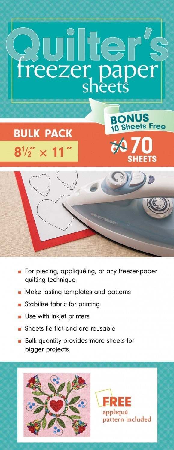 Quilter's Freezer Paper 70 sheets 8.5x11 for quilting crafting reusable stabilizing fabric printing bulk pack