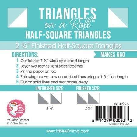 Triangles on a Roll 2.75 inch half-square triangle sewing pattern roll with 660 pieces and instructions