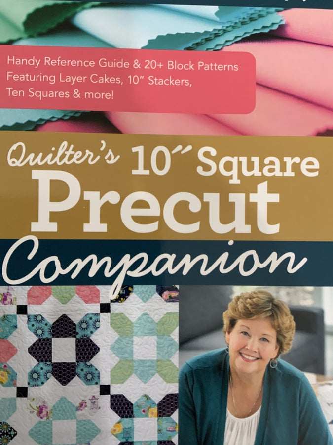 Cover of Quilter's 10" Square Precut Companion guide with quilt patterns and author photo