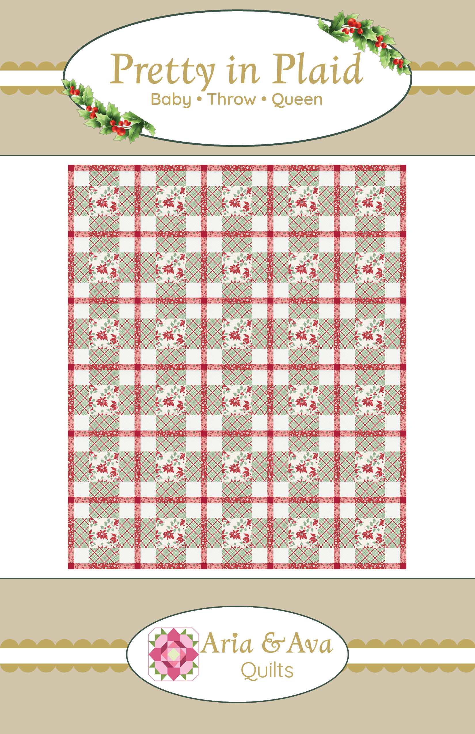Pretty in Plaid quilt pattern with festive holiday plaid design by Aria & Ava Quilts
