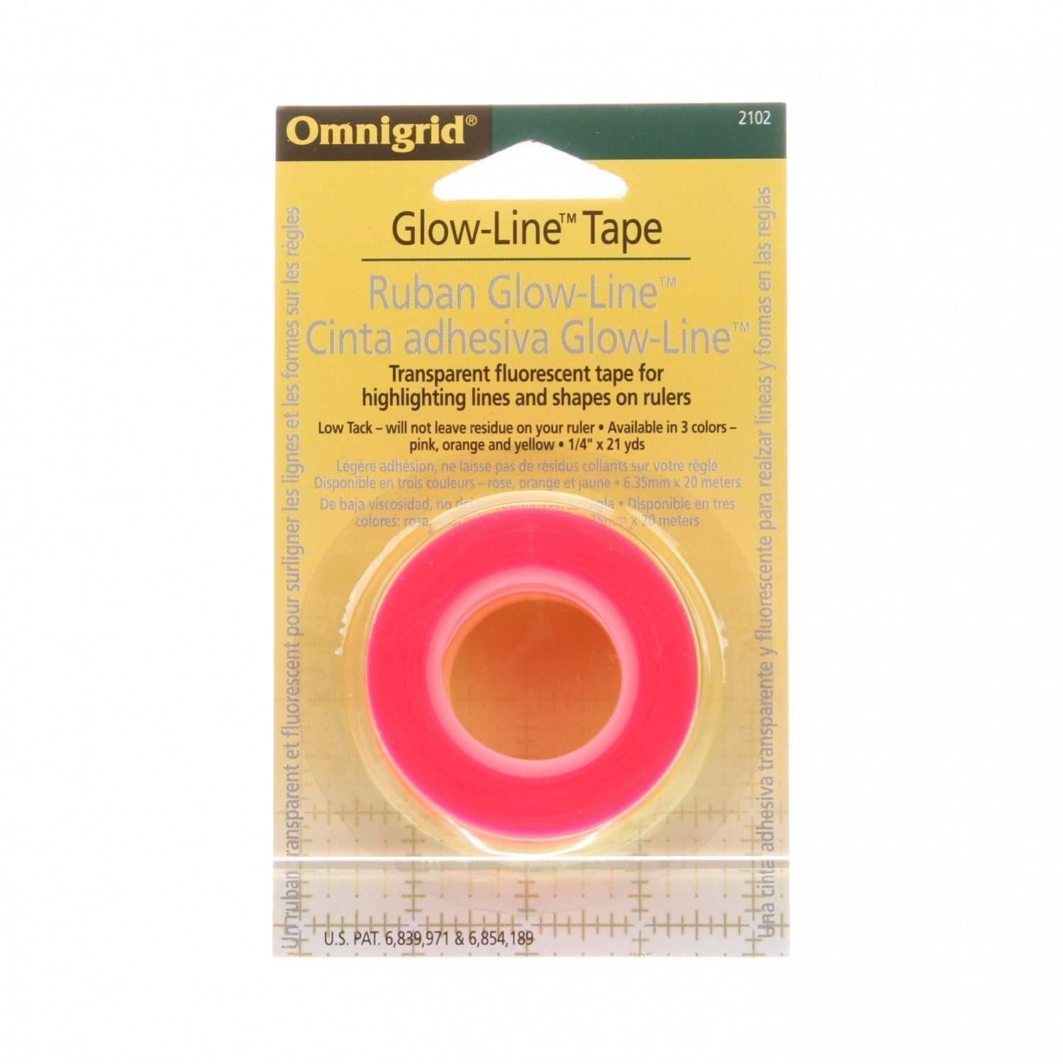 Omnigrid Glow-Line Tape 1/4 inch x 21 yards fluorescent tape in pink for measuring and cutting tasks