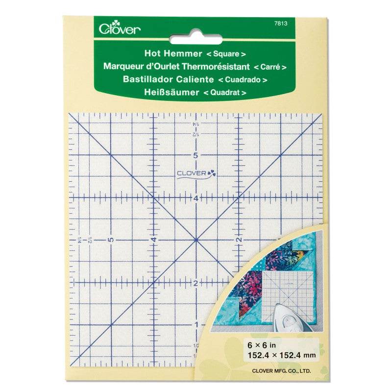Hot Hemmer Ruler 6x6 inch heat-resistant quilting square with non-slip surface for precise hemming and pressing