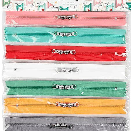 My Happy Place Zippers by Lori Holt set of 8 colorful 16-inch zippers with double pulls