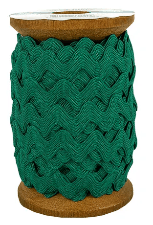 Lori Holt 3/8 inch vintage jade ric rac trim on wooden spool, 12 yards