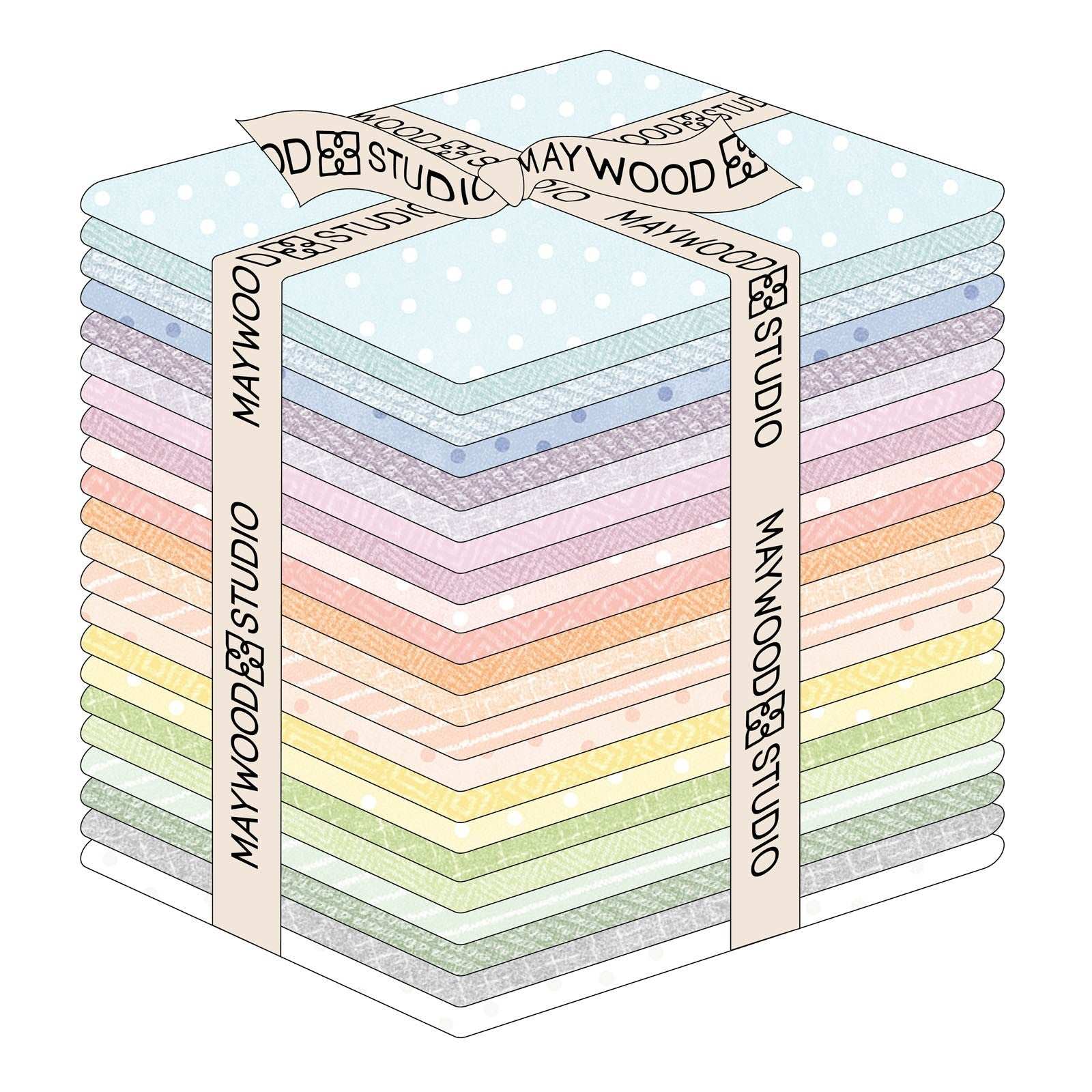 Stack of 22 pastel Little Lambies Woolies Flannel fabric fat-quarters by Bonnie Sullivan for Maywood Studio