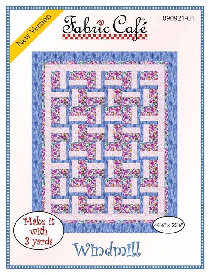 PATTERN Windmill quilt pattern by Fabric Cafe with colorful geometric design and 44x59 inch size