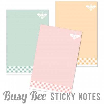 Busy Bee Sticky Notes by Lori Holt in pastel colors with bee design and gingham border