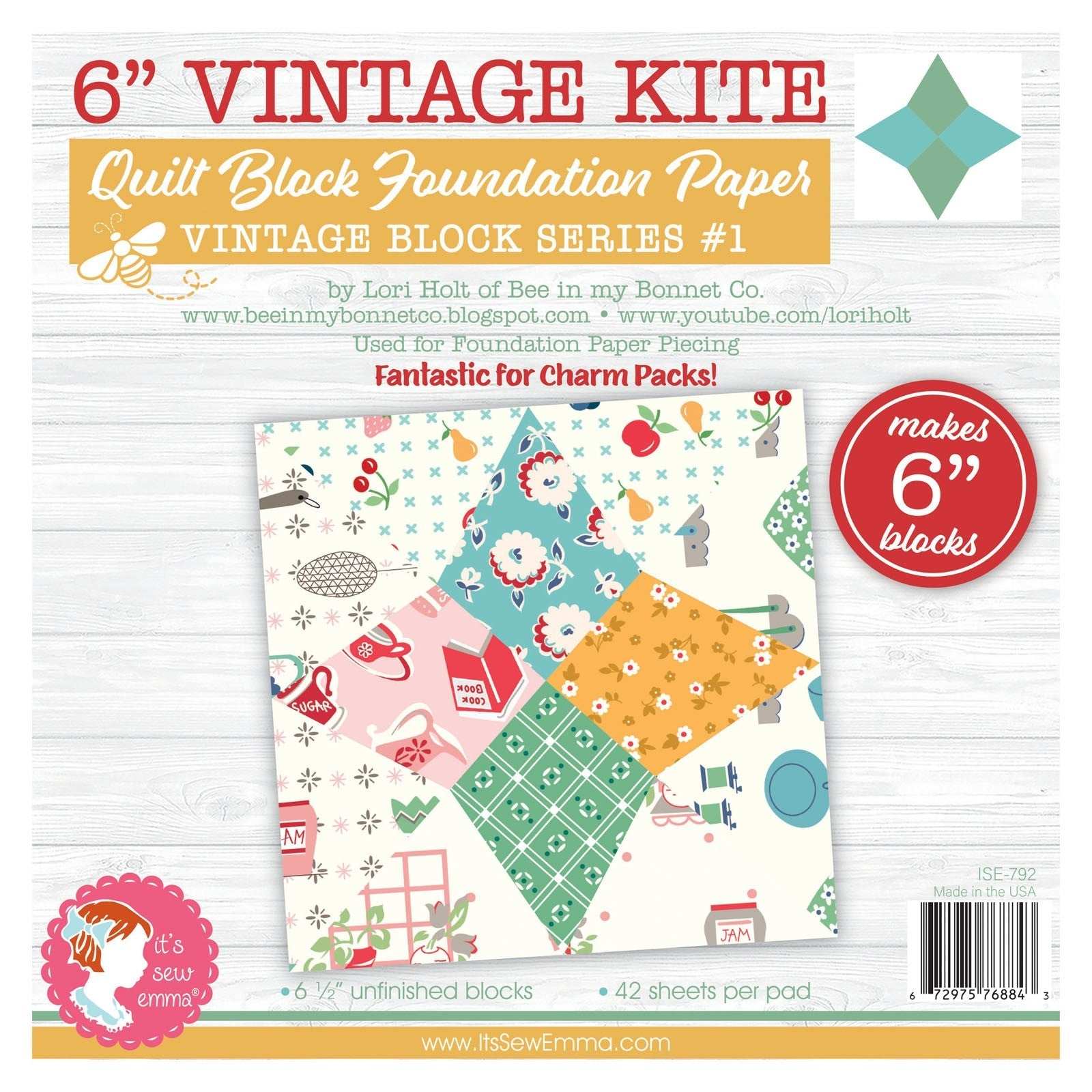6-inch vintage kite quilt block foundation paper pack by Lori Holt for quilting projects